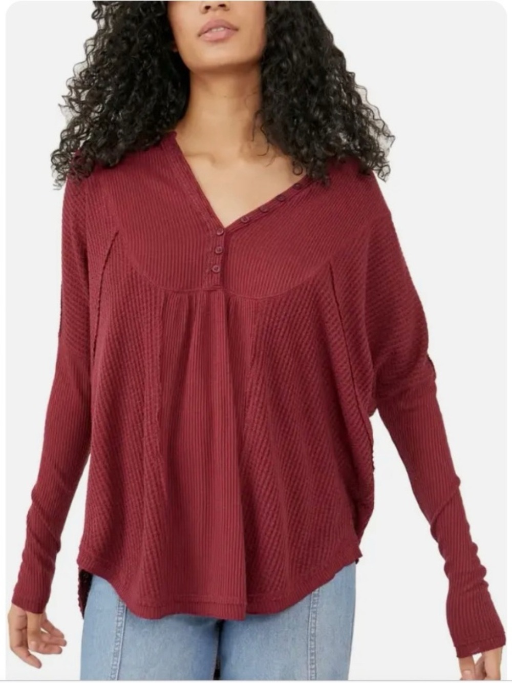 Free People Leo Henley Waffle-Knit Tunic Top